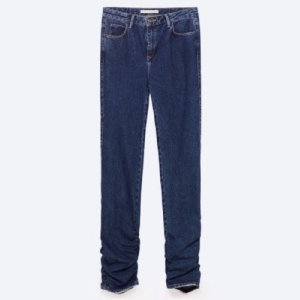 ZARA Trafaluc NEW Jeans Women's 6 Slouchy Ruched Extra Long NWT - Picture 2 of 16